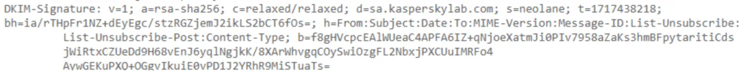 DKIM署名がメールヘッダーに含まれる様子、またはDKIMが動作する仕組みを図で示したもの