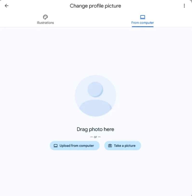 From computerタブに移動し、Upload from computerを選択する画面