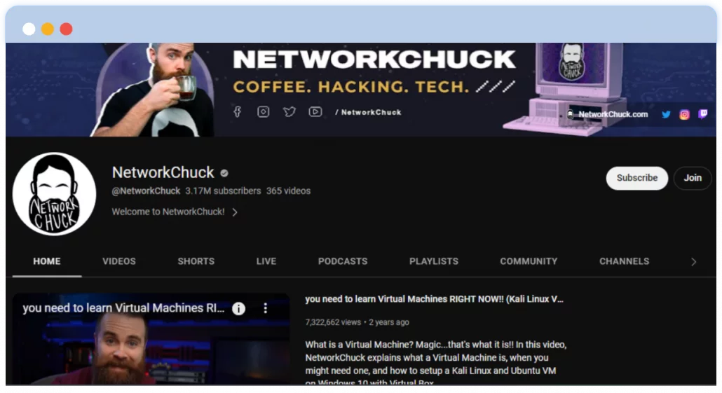 NetworkChuck YouTubeチャンネル