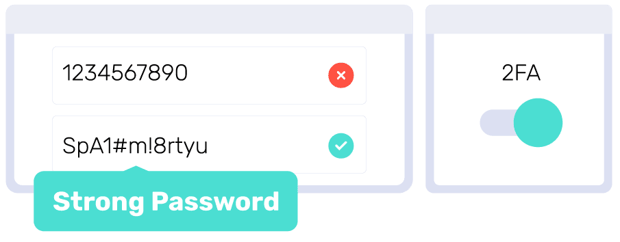 強力なパスワード設定と二要素認証（2FA）を有効にする例の画面