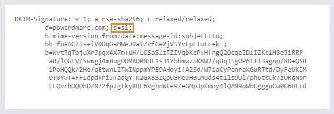 オリジナルメッセージページでの、ページ下部にあるDKIM署名のセクション画像