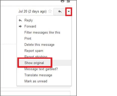 Gmailの受信トレイでのメニューから選択項目を選ぶ画像