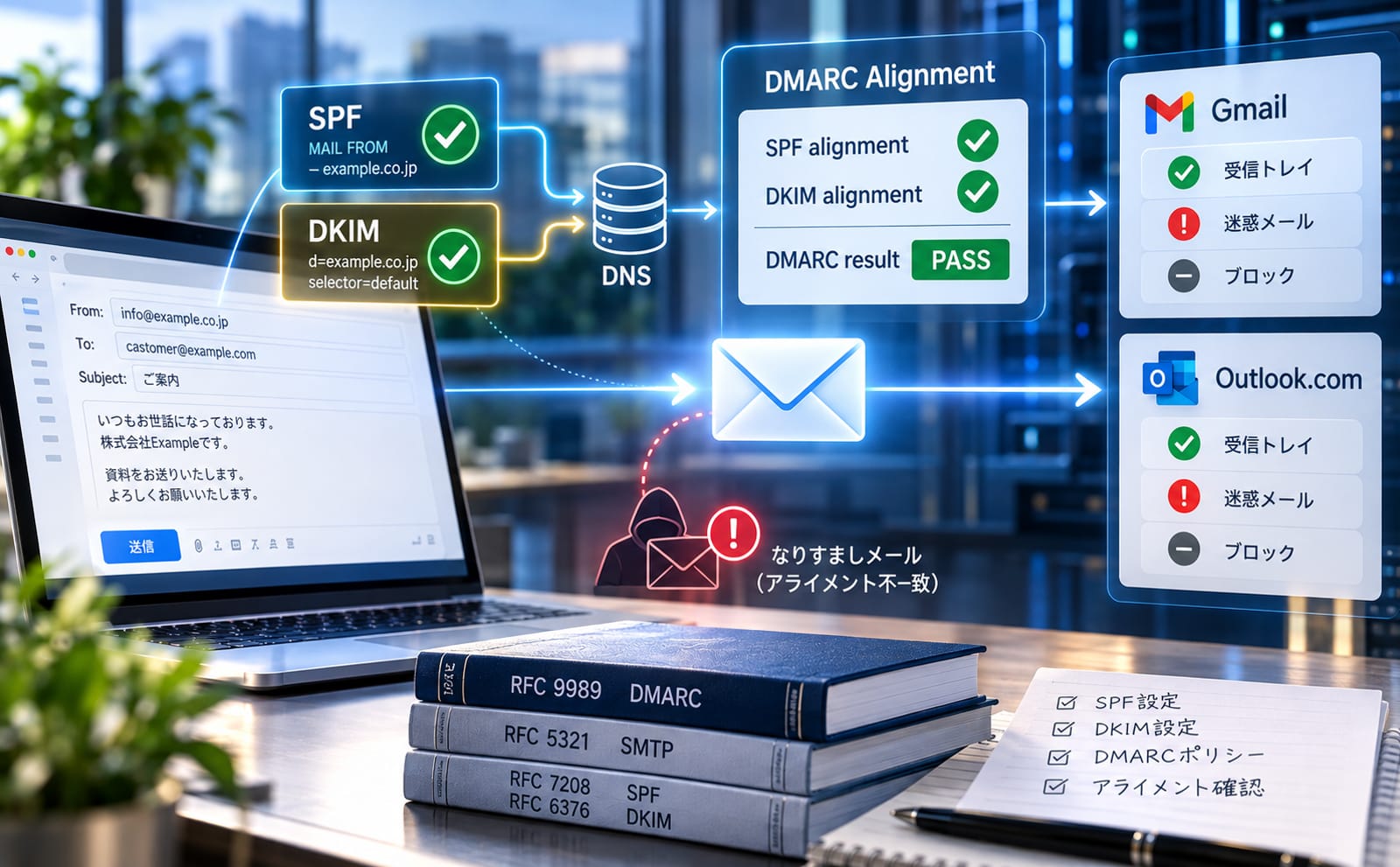 DMARCアライメントとは？SPF・DKIMの一致判定とメールが届かない原因【2026年版】