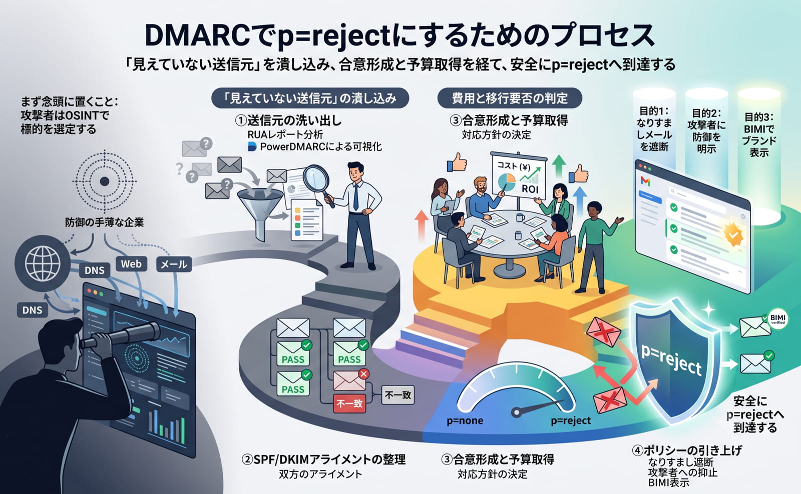 DMARCでp=rejectにするためのプロセス
